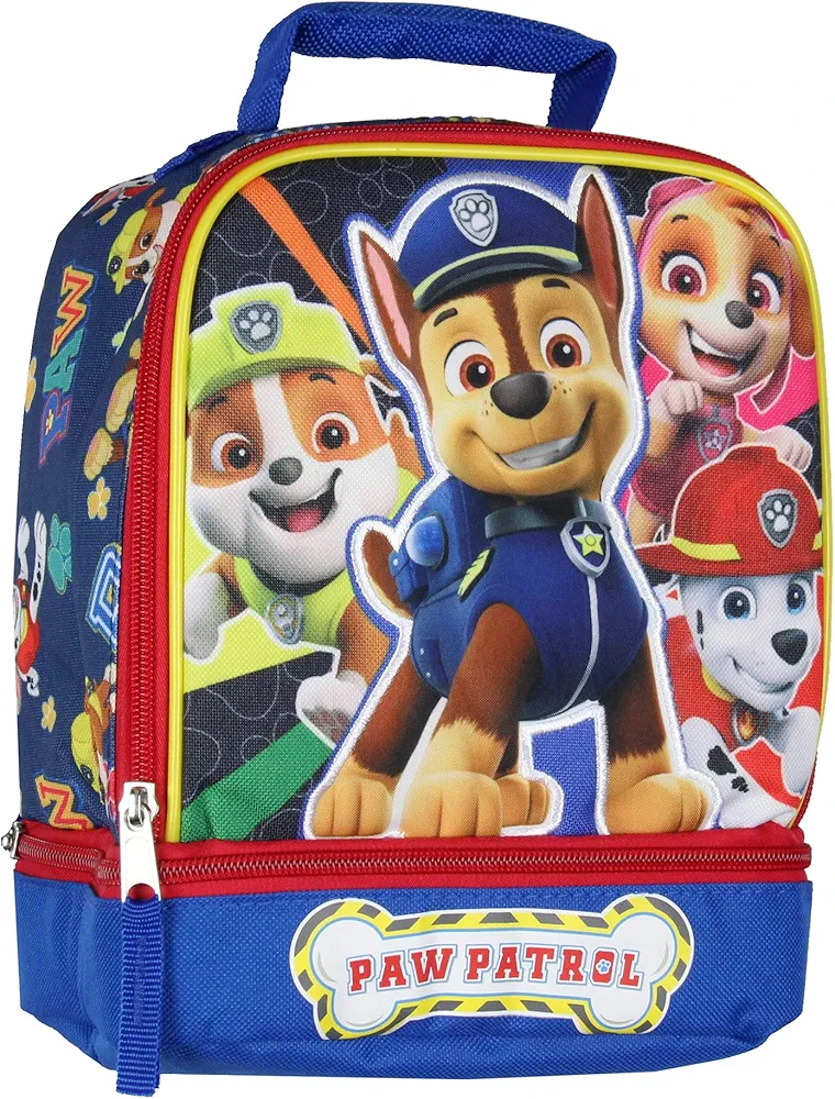 Paw Patrol Lunch Box Skye Rubble Chase Marshall Insulated Dual Compartment Kids Lunch Bag Tote