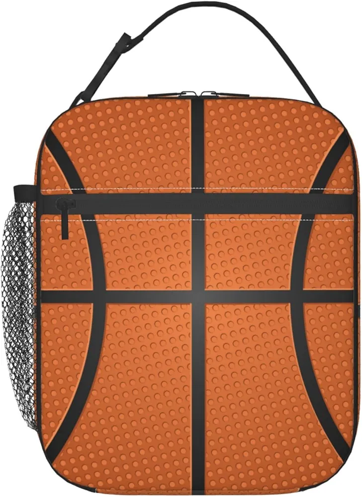 Fun Basketball Texture Ball Lunch Bag Insulated Reusable Lunch Box Lunch Tote Lunchbox Portable Bento Bags For Men Women Office Work Travel Picnic Camping
