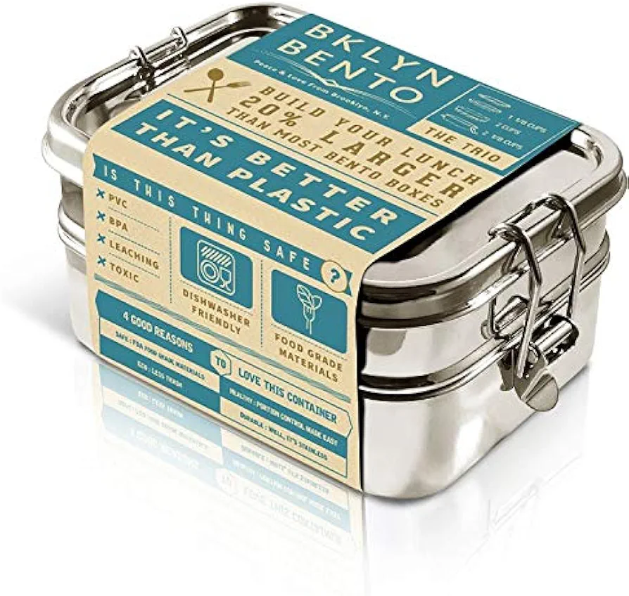 Stainless Steel Bento Box Lunch Box, A Large Metal 3 Compartment Tiffin Food Container Lunchbox For Boys Girls & Adults, Eco Friendly Meal Prep Food Container Storage For School or Work