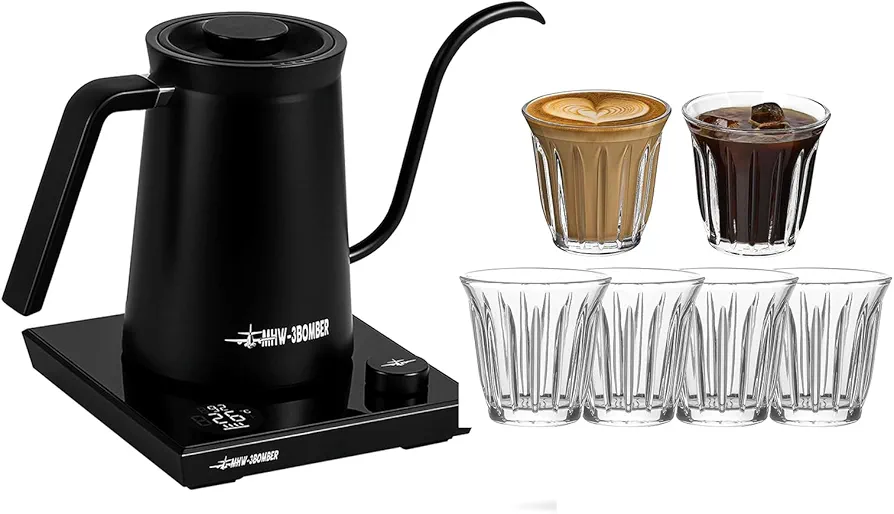 Pour-Over Coffee Kettle Tea Kettle &8.1 OZ Drinkware Glasses Set of 6