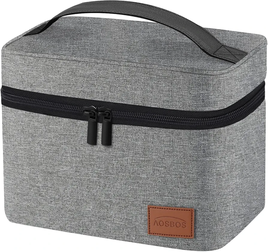 Aosbos Insulated Lunch Box for Men Women, Reusable Lunch Tote Bag Soft Lunch Cooler Bags Adult Thermal Lunch Boxes Lunch Pail Meal Prep Container with Back Pocket for Work Office Outdoor, Gray