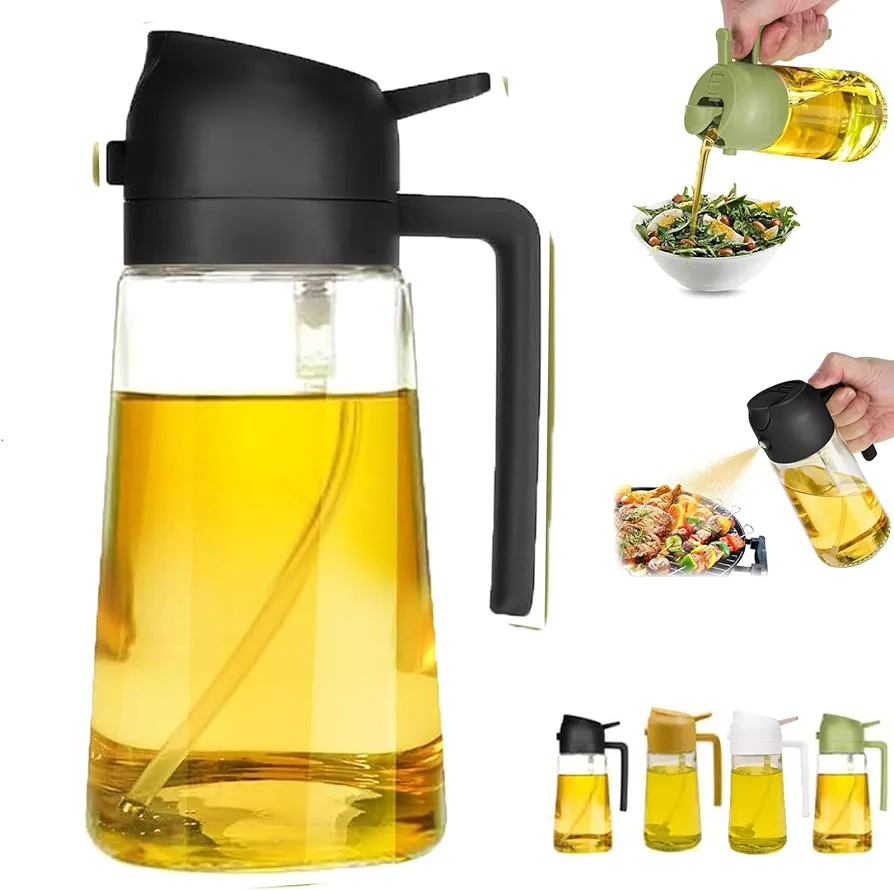 New Oil Dispenser for Kitchen Spray, 2 In 1 Oil Dispenser And Oil Sprayer, Oil Dispenser Bottle for Kitchen, Oil Sprayer for Cooking, Oil Dispenser and Sprayer for Kitchen (Black, 470ml)