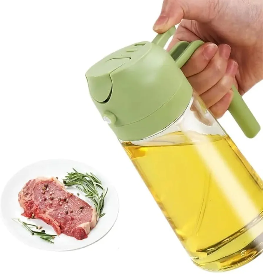 Oil Sprayer for Cooking, 2 in 1 Olive Oil Dispenser Bottle for Kitchen, 16oz/470ml Premium Glass Oil Bottle, Food-grade Oil Mister for Air Fryer, Salad, Frying, BBQ