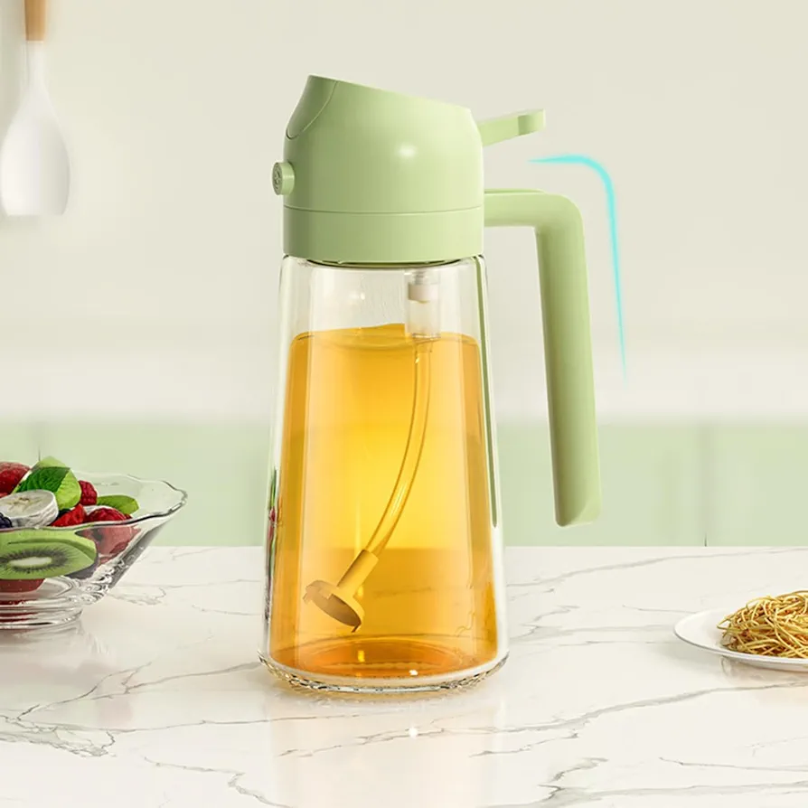 2 in 1 Oil Dispenser, 2 in 1 Glass Oil Dispenser, s Oil Sprayer & Dispenser,Bottle Oil Dispenser for Kitchen Spray and Pour, 2-in-1 Olive Oil Sprayer for Cooking (greener)