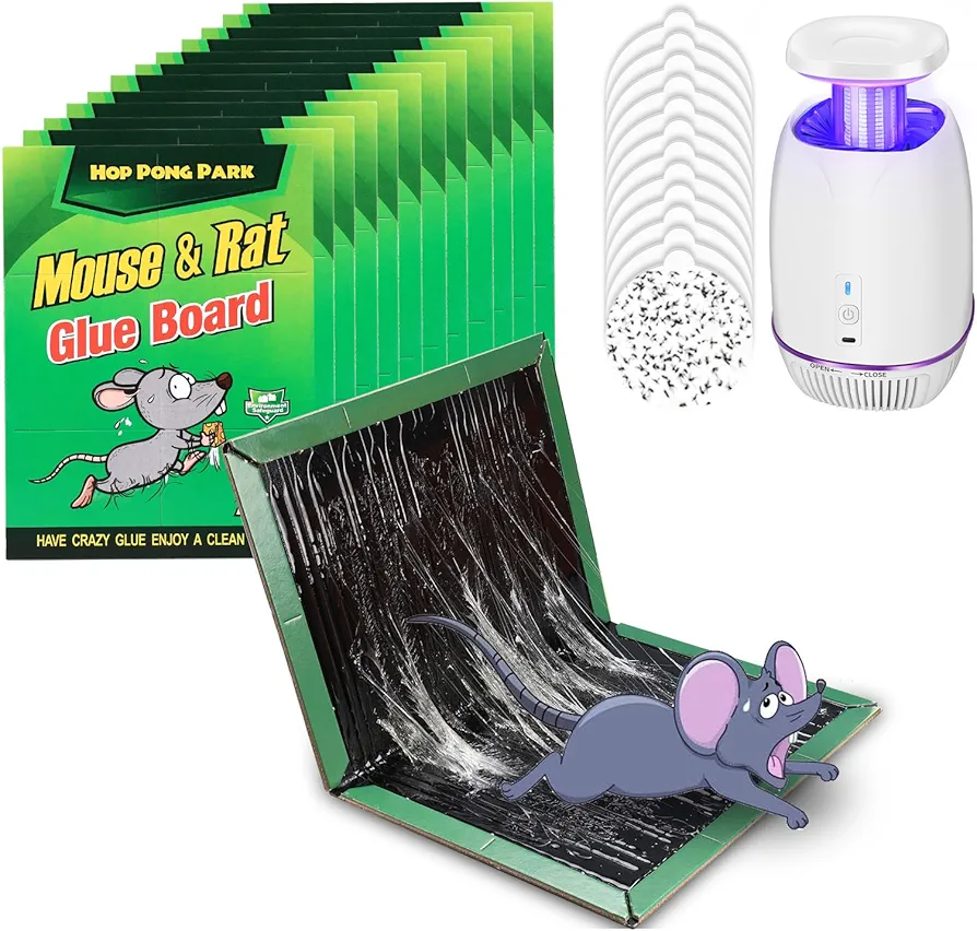 Glue Traps for Mice and Rats 12 Pack+Bug Zapper Indoor 10 Sticky Glue Boards