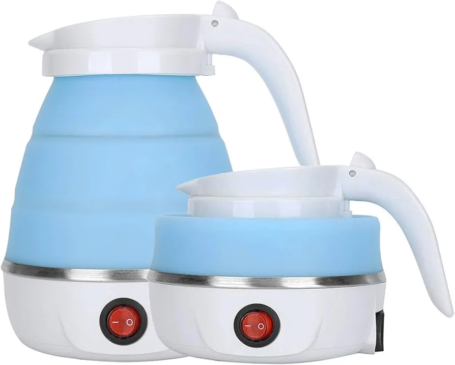Travel Kettle Electric Small Foldable Portable Kettle,Silicone Collapsible Heating Water Boiler Tea Pot for Camping,Easy for Storage with Separable Power Cord (Blue)