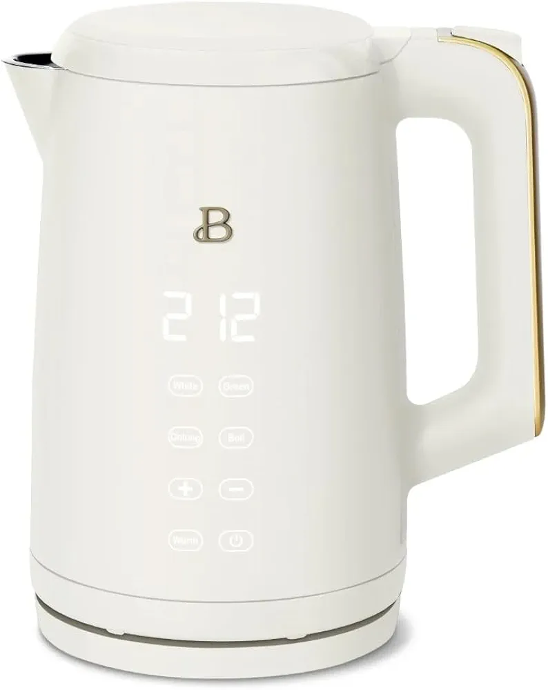 Beautiful 1.7-Liter Electric Kettle 1500 W with One-Touch Activation, Double-Wall Stainless Steel, Auto Shut-Off, Adjustable Temperature, Cordless (White Icing)