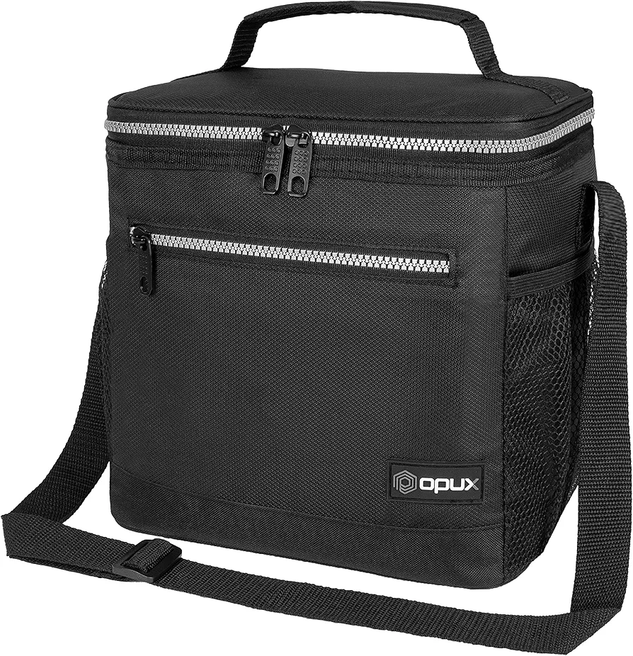 OPUX Extra Large Insulated Lunch Box Men Women, Lunch Bag for Work, Leakproof Soft Cooler Tote Adult, Lunch Pail, Picnic Beach Collapsible Food Bag with Shoulder Strap, Black