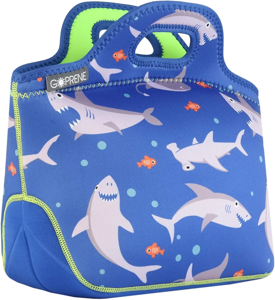 Lunch Bag For Boys, Fits A Kids Lunch Box, Insulated Neoprene Bag, Blue Shark, Bento Box and Thermos Fit Easily, Keeps Food Cold 4 Hours, Perfect For Your Son, Child, or Toddler at School