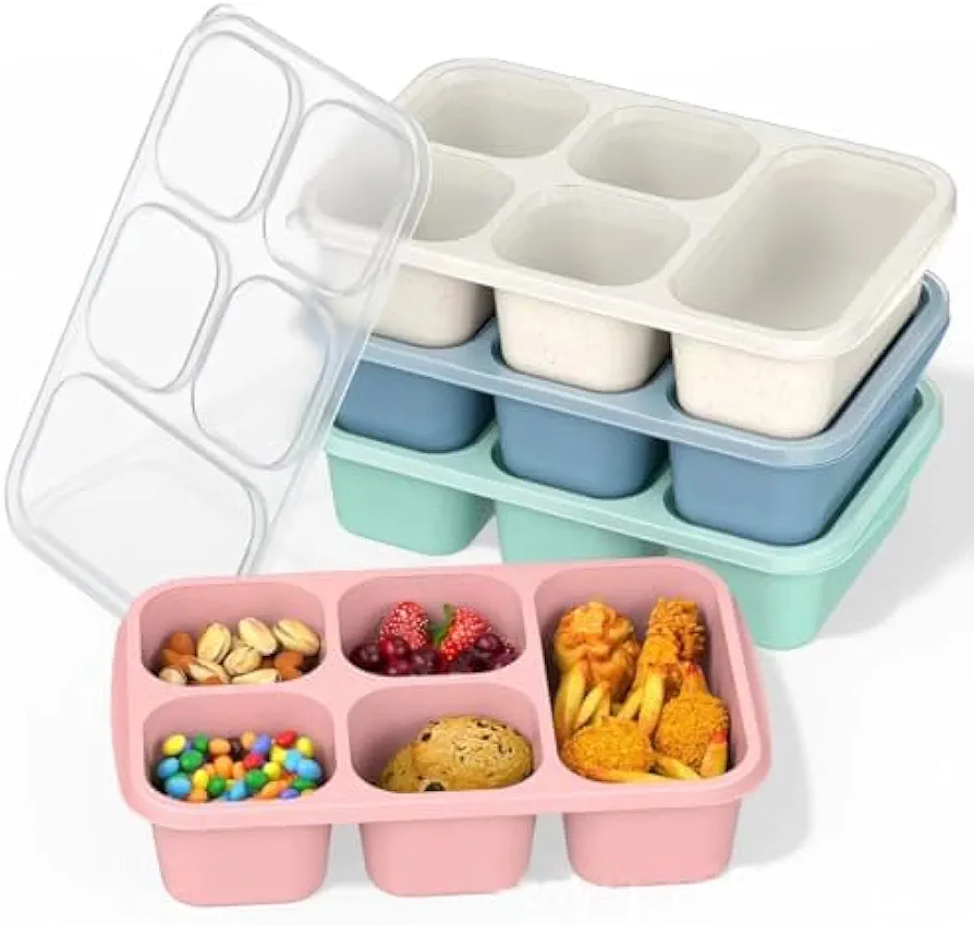 Bento Box Lunch Box,4Pcs Premium 5 Compartment Food Container Wheat Straw Meal Prep Container Lunchbox Container Storage Containers