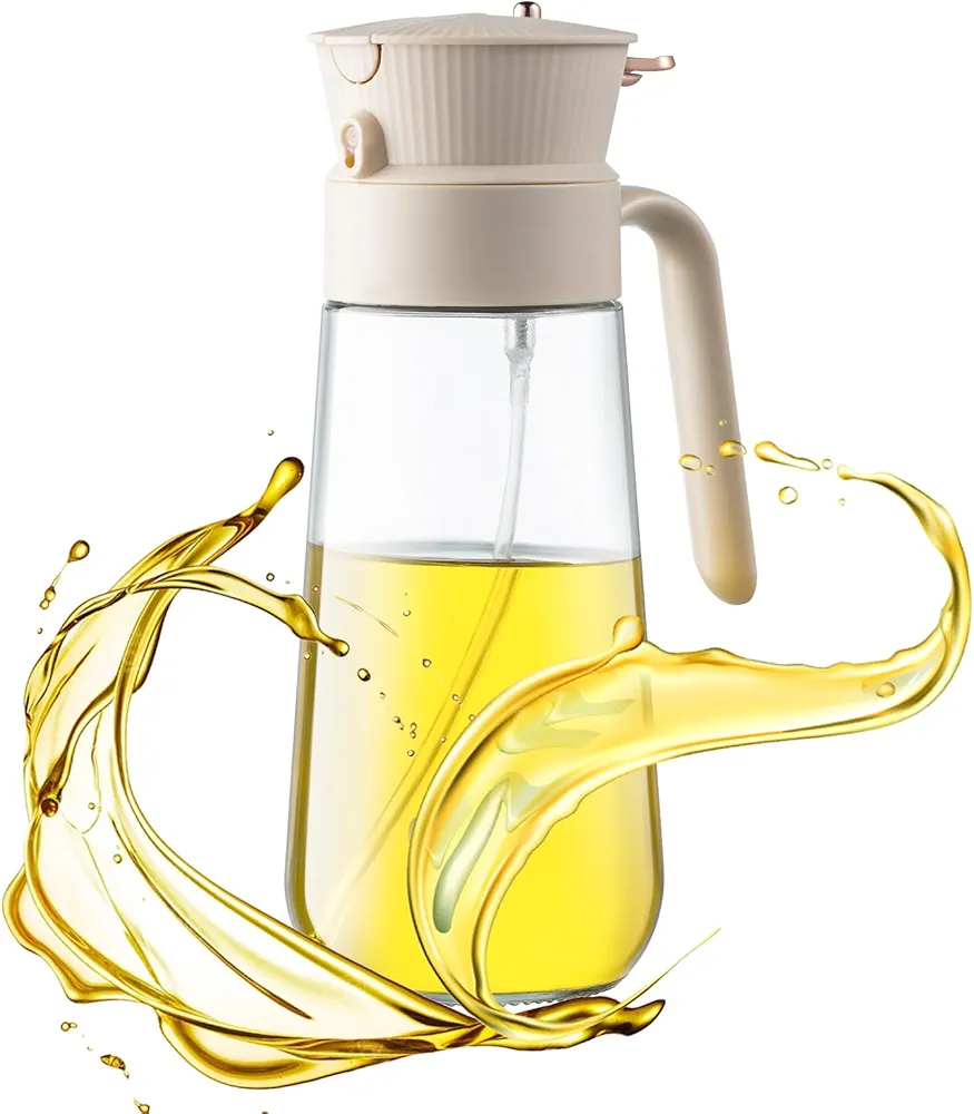 Olive Oil Dispenser Bottle,Large Oil Sprayer for Cooking 2 in 1,19oz Oil Glass Bottle,Cooking for BBQ,Salads,Baking(White)