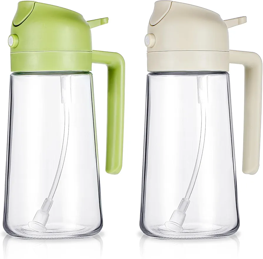2 in 1 Glass Oil Sprayer Dispenser Large Olive Oil Dispenser Bottle for Kitchen, Food-grade Oil Mister Spray Bottle for Cooking, Air Fryer, Frying, BBQ (2 Colors, 16.5 Oz)