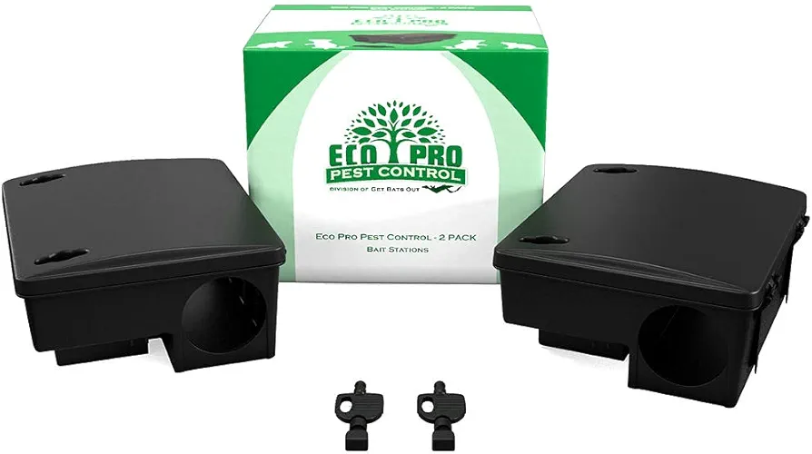 Rat Bait Stations by Eco Pro Pest Control | 2-Pack, Refillable Rat & Mouse Bait Station | Kid & Pet-Safe Indoor & Outdoor Rat Bait Station | with 2 Locks & Keys | Cruelty-Free Rat Trap Alternative