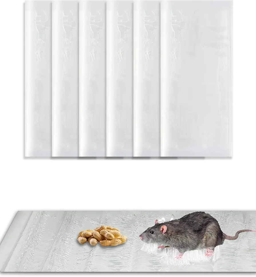 6 Pack Rat Sticky Traps Extra Large, Clear Mouse Glue Trap Sticky Trap for Mice and Rats, Enhanced Stickiness Trapping Pads Snakes Spiders Roaches for House Rodent Pest Control - 47.2x11