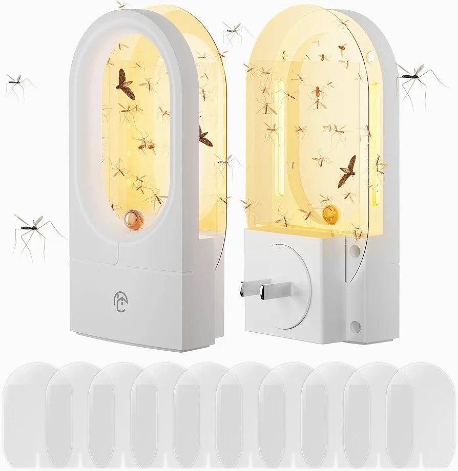 Indoor Flying Insect Trap, 2 Pack Gnat Glue Traps Plug-in Indoor Bug Light Insect Killer with Double-Sided Adhesive Glue Cards Fly Traps Get Rid of Fruit Flies, Gnat, Moth