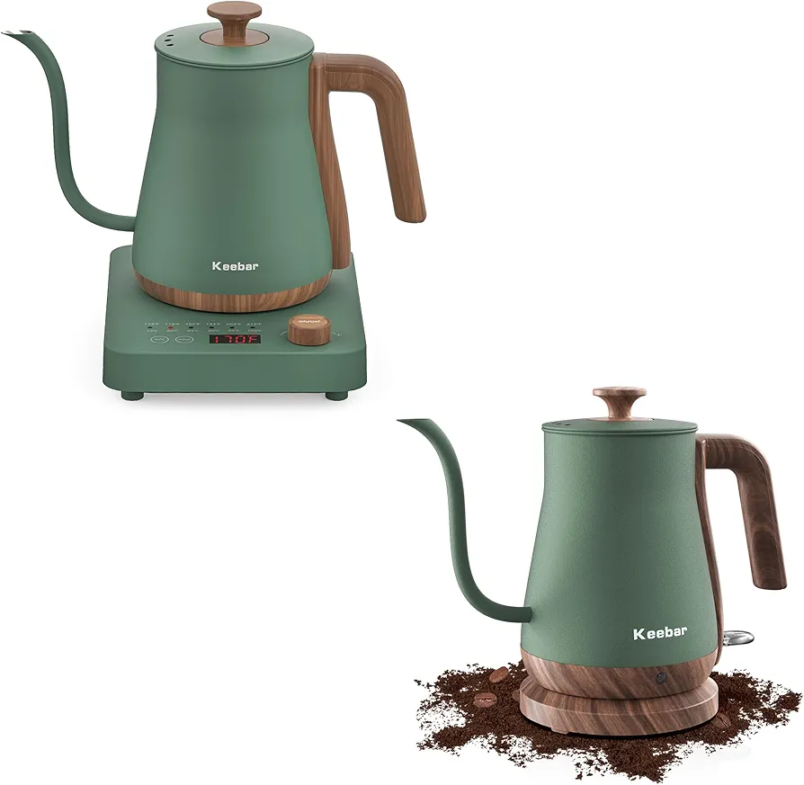 Electric Gooseneck Kettle Boudle Set - Gooseneck Electric Kettle and Gooseneck Electric Kettle with 6 Temperature Control Presets and Led Display, 0.8L, 0.8mm Spout, 304 Stainless Steel, 1000W