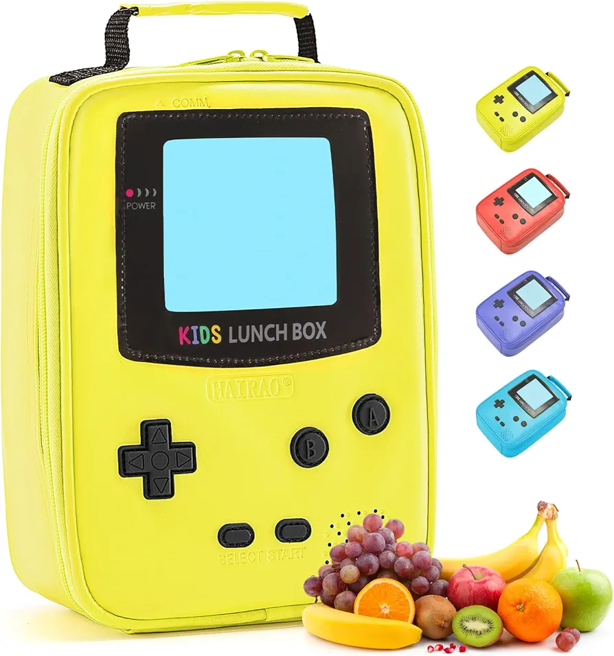 Kids Lunch Box Insulated Soft Lunch Bag Leather Lunch Box Gameboy Mini Cooler Back to School Thermal Meal Tote Kit Boys Girls Teens