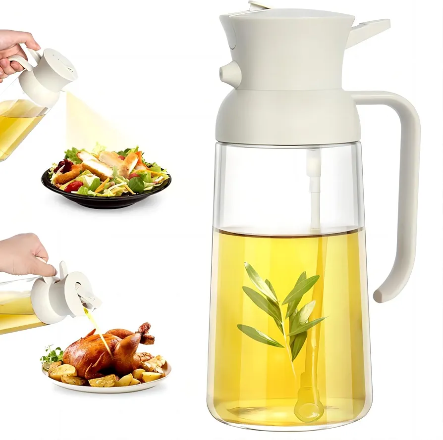 LandHope 18oz oil sprayer for cooking - 2 in 1 Olive Oil Dispenser Bottle for Kitchen - 550ml Olive Oil Sprayer Bottle - Food-grade Oil Mister for Air Fryer, Salad, Baking, BBQ, Frying(White)
