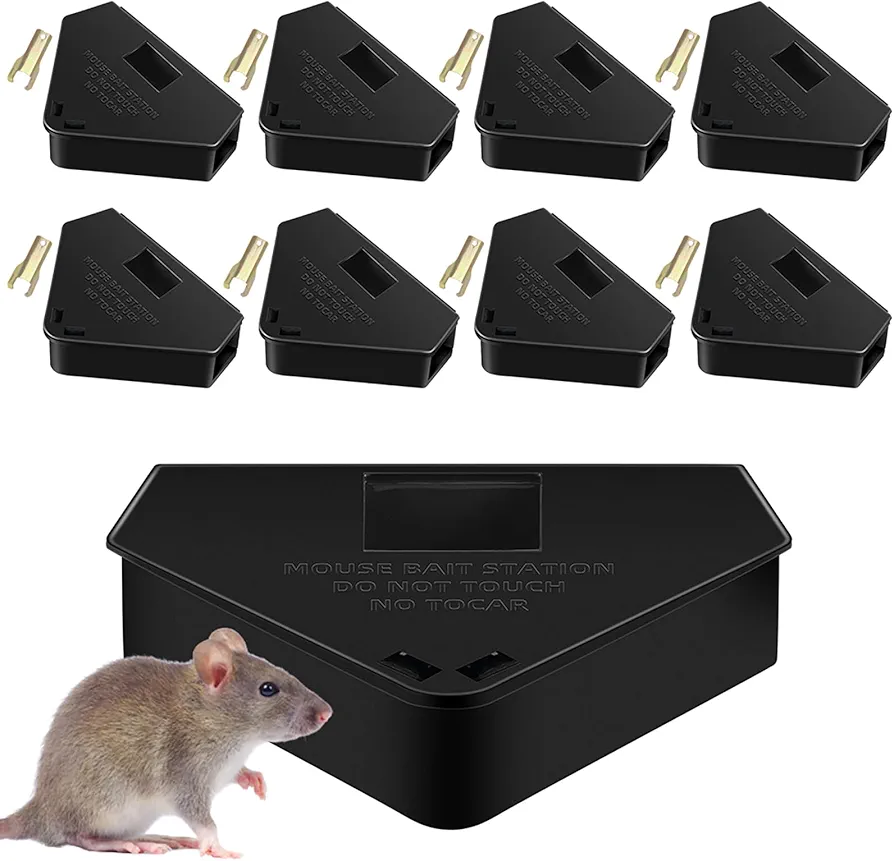 Upgraded Mouse Bait Station with Keys & Visible Window Indoor Outdoor for Rats Mice Rodents, Reusable Mouse Poisoning Bait Blocks Trap, Friendly for Children & Pets (8 Pack, Black)