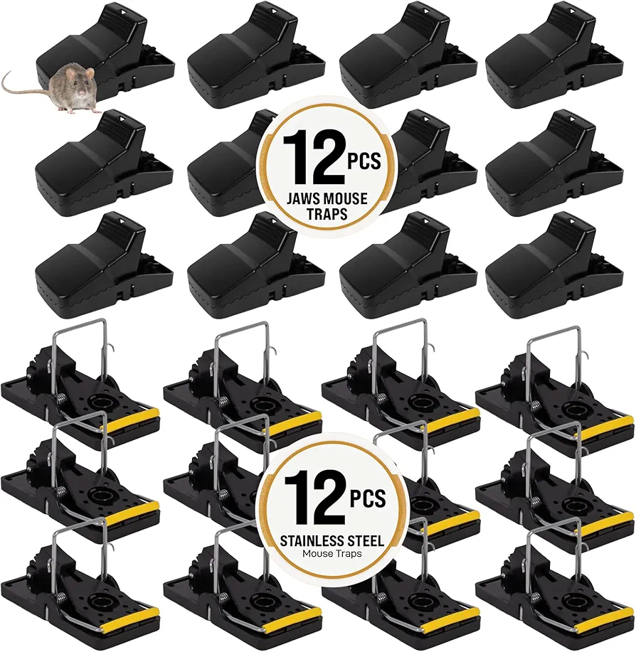 TwinTech Reusable Large Mouse and Rat Traps – Durable Stainless Steel Rodent Traps with Safe Snap Design for Indoor & Outdoor Pest Control (12 Pack Each)