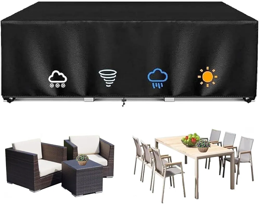 Patio Covers for Outdoor Furniture Waterproof Sun Proof, Patio Table Cover 124L x 39W x 31H inches Large Rectangular Outdoor Sectional Cover, All Weather Protection Table and Chair Set Covers