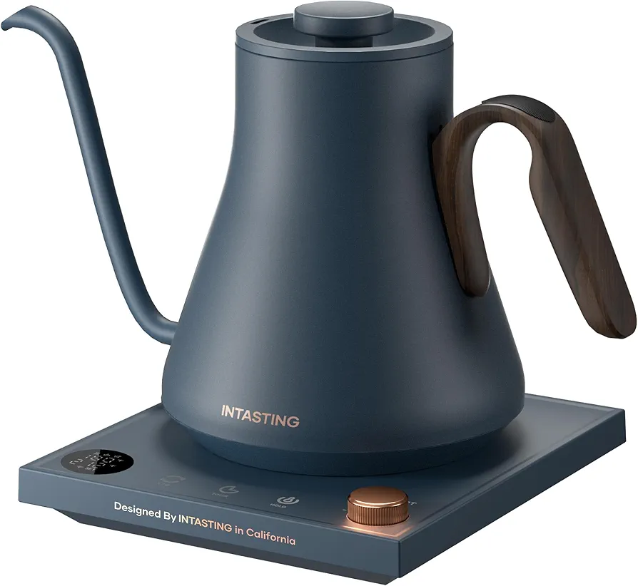 Electric Kettles, INTASTING Gooseneck Electric Kettle, ±1℉ Temperature Control, Stainless Steel Inner, Quick Heating, for Pour Over Coffee, Brew Tea, Boil Hot Water, 0.9L (Navy Blue)