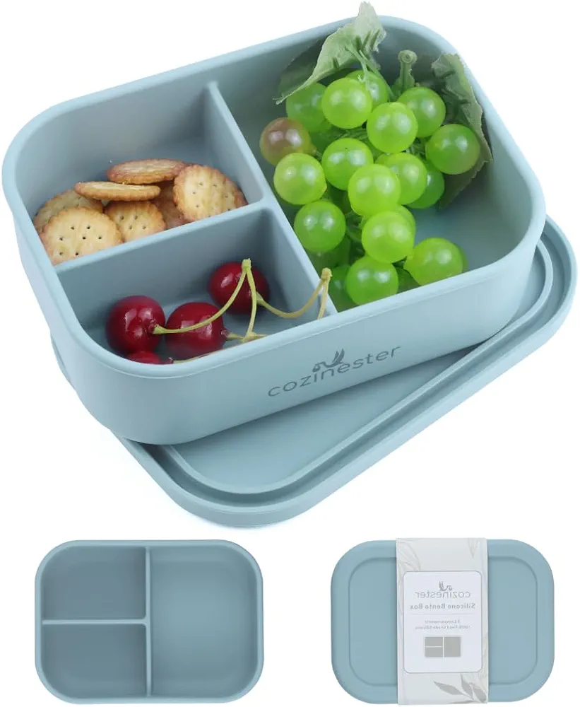 Silicone Bento Box - Durable Silicone Bento Box for Kids - Leakproof, BPA-Free, Microwave & Dishwasher Safe Kids Lunch Box | Perfect for Lunch, Snacks, and Meals (Smoke Blue)