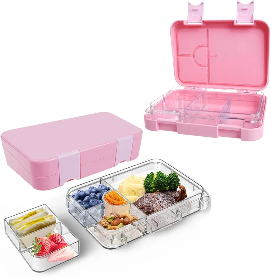Lunch Box for Kids - Leakproof 4/6 Compartment Food Meal Container Box, Portable Bento Lunch Box for Picnic, School, Durable & Easy Clean,Tritan Food-Safe Materials
