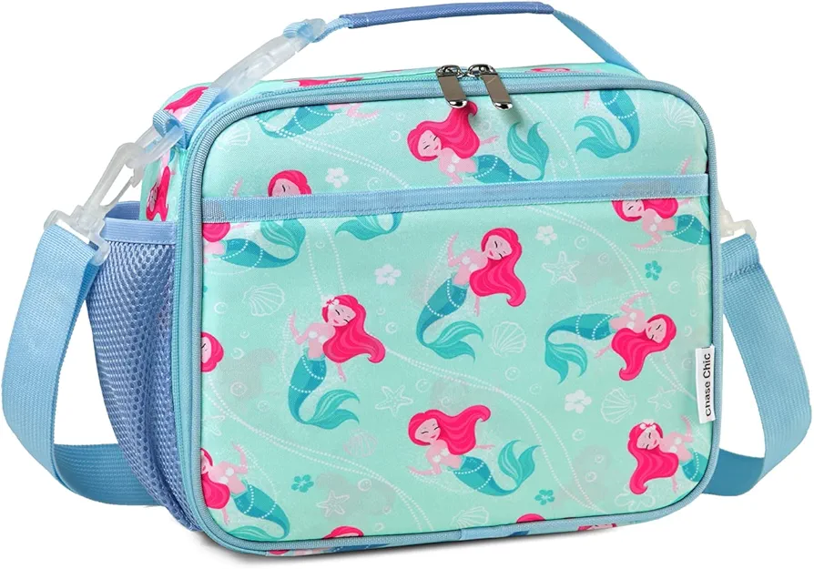 Chase Chic Kids Lunch Bag, Insulated Lunch Bag with Adjustable Clip-on Handle Kids Lunch Box for Girls Boys School Picnic Lightweight Reusable Lunch Handbag with External Bottle Holder