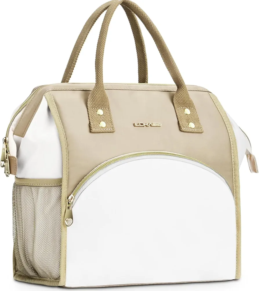 Personalized Lunch Bag for Women, Reusable Insulated Lunch Box Gift for Friend Large Wide-Open Water Resistant Adult Cooler Tote Bag for Work, Travel, Picnic - Brown