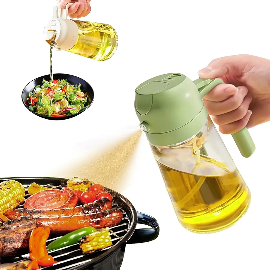 Oil Sprayer for Cooking, 16oz/470ml Oil Dispenser Bottle for Kitchen, Olive Oil Bottle, Oil Sprayer for Air Fryer, Salad,BBQ,Roasting(Green)