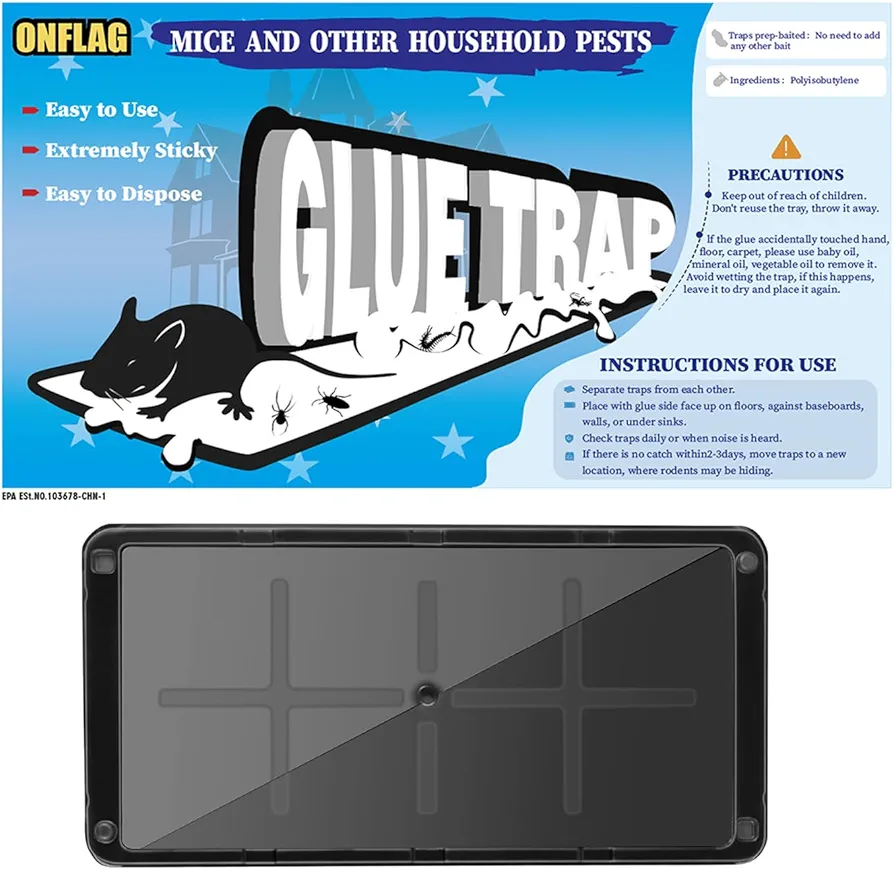Glue Traps for Mouse & Insect 4 Pack, Sticky Boards for Mice, Small Rats, Flies, Cockroaches & Other Bugsa, Easy to Use (10.1" x 5" x 0.7")