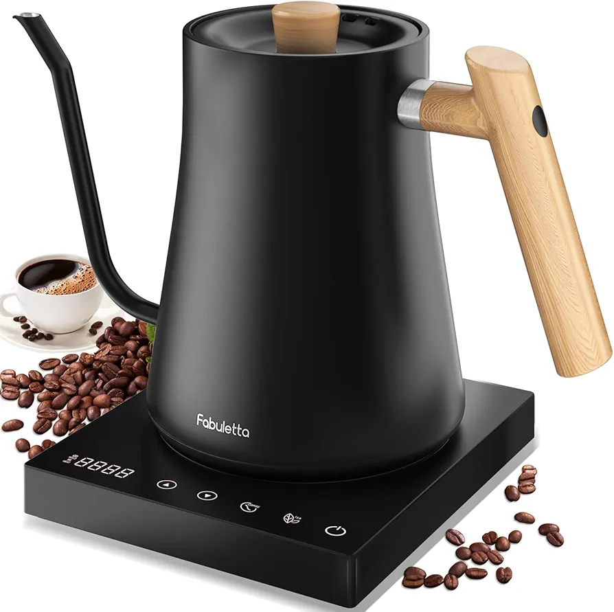 Fabuletta Electric Gooseneck Kettle, Electric Tea Kettles Temperature Control with 7 Presets & ±1℉ Adjustment,1200W Quick Boil, 100% Stainless, 1L Hot Water Boiler, Pour Over Kettle for Coffee & Tea