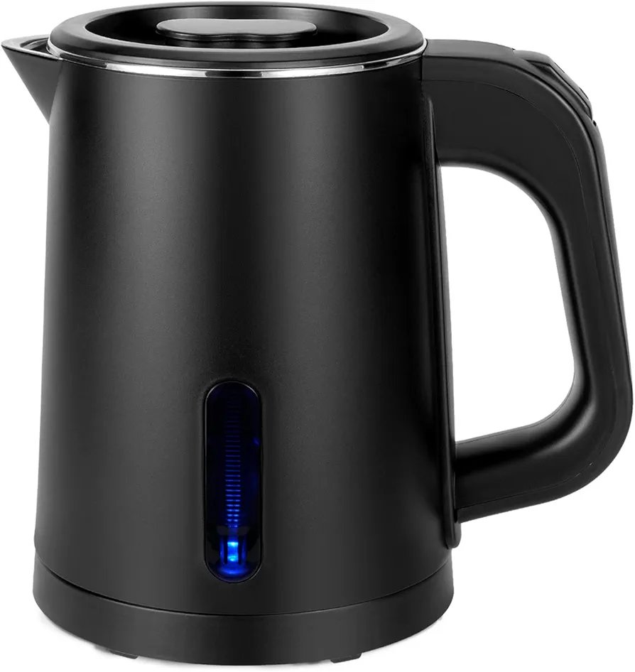 0.8L Small Portable Electric Kettles for Boiling Water, Mini Stainless Steel Travel Kettle, Portable Mini Hot Water Boiler Heater, Quiet Fast Boil with Boil-Dry Protection (Black)