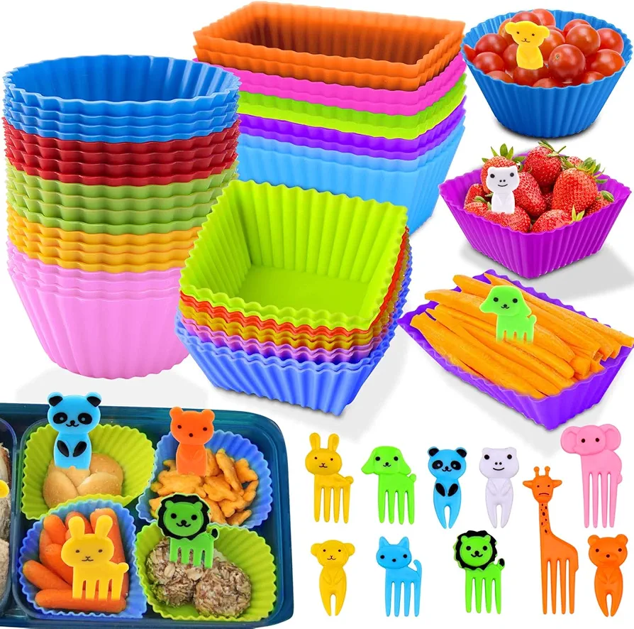 Cadeya 60 Pcs Silicone Lunch Box Dividers, Bento Lunch Box Dividers with Food Picks for Lunch Containers Accessories