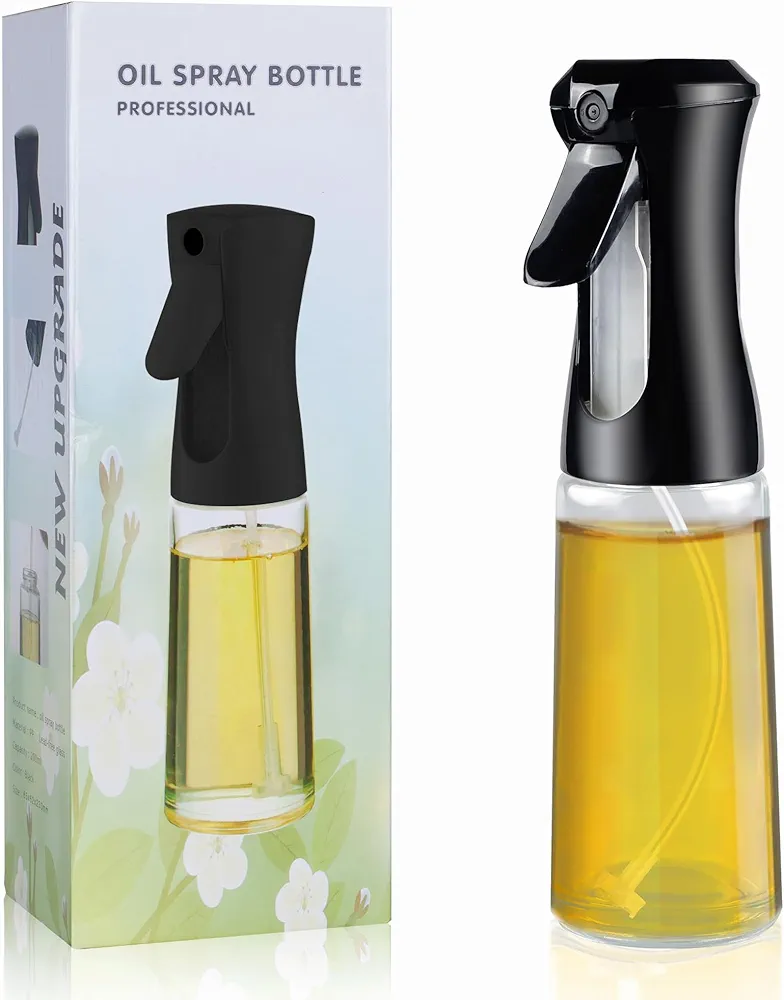Oil Sprayer for Cooking-200ml Thick Glass Olive Oil Sprayer with Large Range, Refillable Oil Mister Spray Bottle for Air Fryer, Salad Making, Baking, Frying, with Strong Spray Force