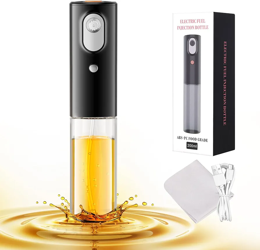 Oil Sprayer for Cooking - Electric Olive Oil Sprayer - Continuous Spray with Portion Control - Oil Spray Bottle - Two Spray Methods, Kitchen Gadgets Accessories for Air Fryer(Glass Bottle, USB, 200ML)