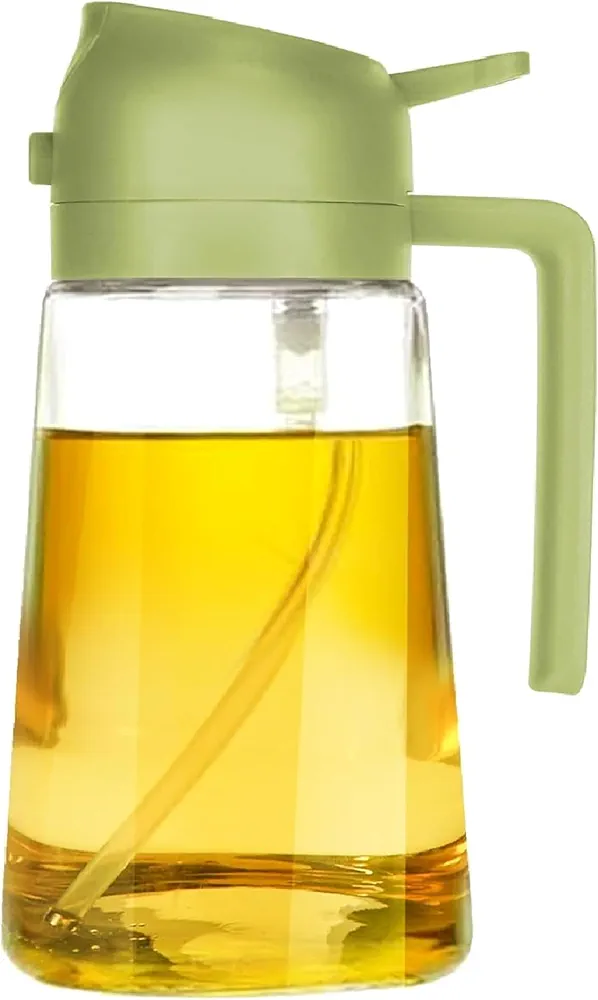 16oz Oil Dispenser Bottle for Kitchen - 2 in 1 Olive Oil Dispenser and Oil Sprayer - 470ml Olive Oil Bottle - Oil Sprayer for Cooking, Kitchen, Salad, Barbecue 2Pcs Green & Black