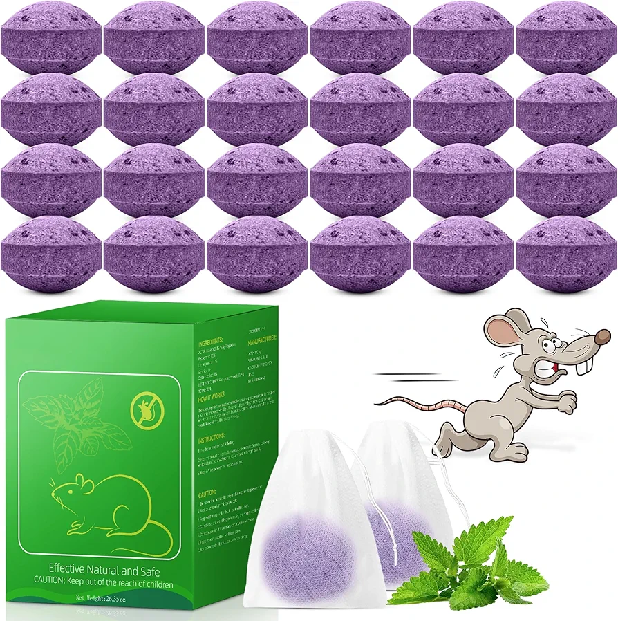 24 Pcs Mouse Repellent Balls, High-Strength Peppermint Oil Mouse Repellent, Keep Rodents, Mice, Rats, Squirrel Other Rodents Away, Mice Repellent for Car, Garage, Attic, RV, Mouse Deterrent