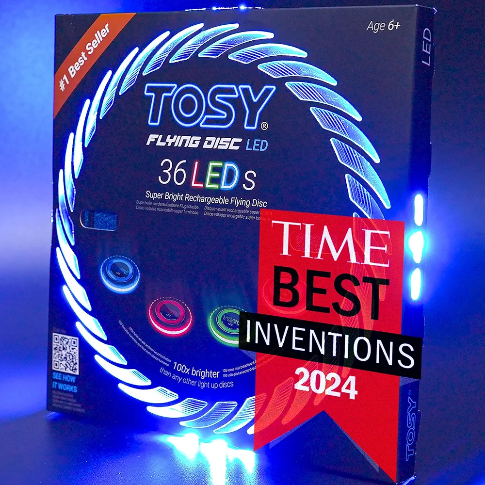 TOSY Flying Disc - 16 Million Color RGB or 36 LEDs, Extremely Bright, Smart Modes, Auto Light Up, Rechargeable, Cool Fun Christmas, Birthday & Camping Gift for Men/Boys/Teens/Kids, 175g Frisbee
