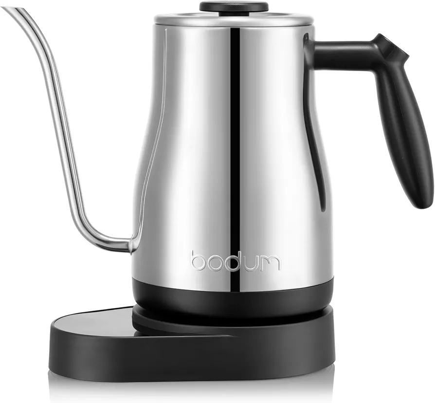 Bodum 34 oz Bistro Gooseneck Electric Water Kettle, Pour Over Coffee & Tea, Temperature Control w/Wi-Fi Display, Polished Stainless Steel