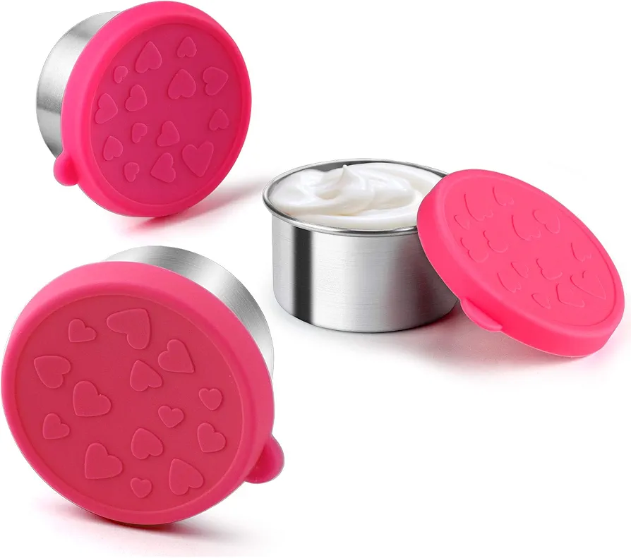 FANGSUN Dressing Containers to Go for Condiments, Salad Dressing, Dips, Snacks, Stainless Steel Dipping Sauce Cups, Fits in Bento Box for Lunch, Mini Food Storage Containers with Lid (Pink)