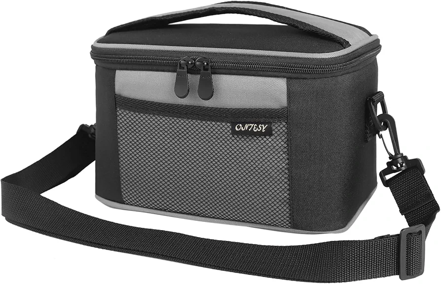 ONTESY Small Lunch Bag for Men Women, Thermal Insulated Lunch Box Reusable Leakproof Small Lunch Cooler for Kids Boys Girls with Adjustable Shoulder Strap for Work School Picnic - 7.2L Grey