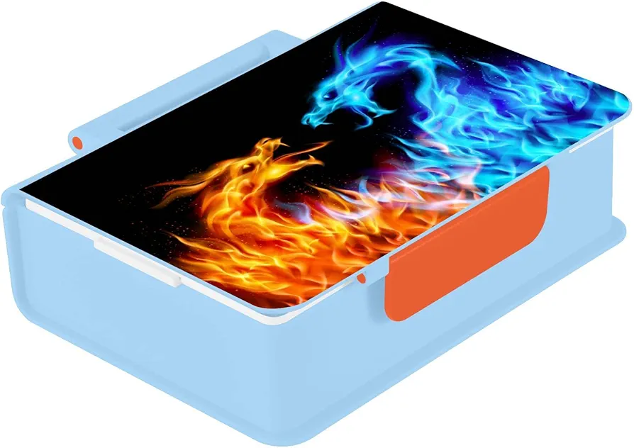 Kcldeci Bento Box Adult Lunch Box Eco-Friendly Red Blue Fire Dragon 1000 ML Bento Lunch Box Food Storage Containers for Adults Women Men With Utensils