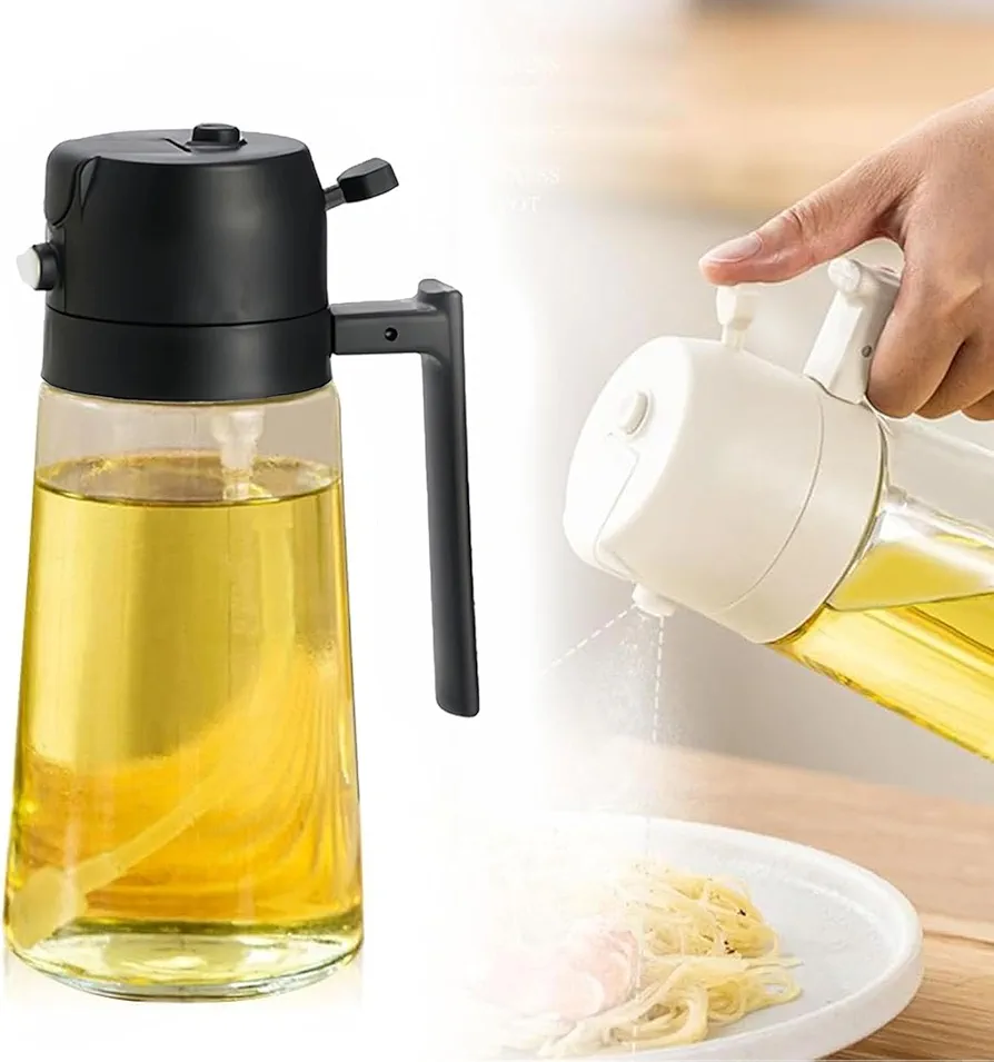 Oil Dispenser for Kitchen 2 in 1 Olive Oil Sprayer for Cooking 470ml 16oz Olive Oil Bottle Oil Dispenser Oil Sprayer for Cooking, Kitchen, Salad, Barbecue Black