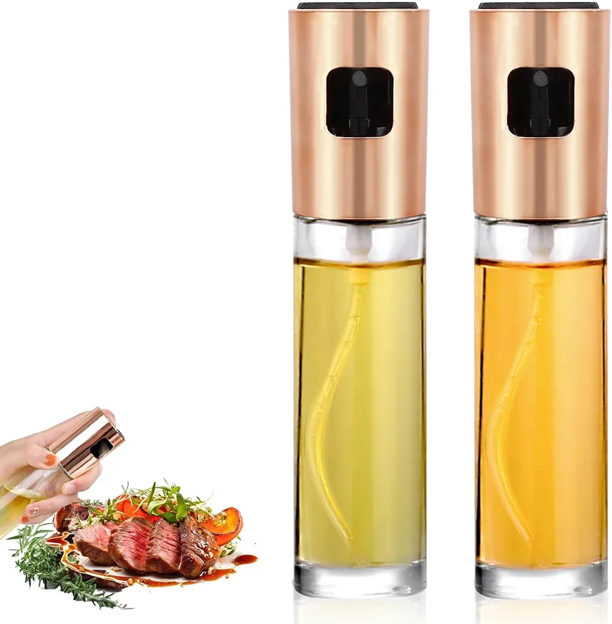 2PCS Oil Sprayer for Cooking, Oil Spray Bottle, Rose Gold Oil Sprayer for Air Fryer Olive Oil Dispenser Bottle Versatile Sprayer for Cooking Baking Roasting