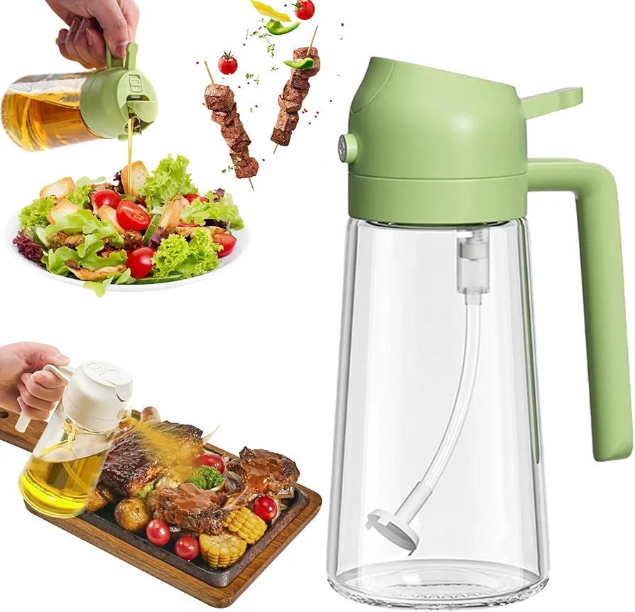 17oz Oil Dispenser Bottle for Kitchen -2 In 1 Oil Dispenser and Oil Sprayer, Oil Sprayer for Cooking, Food-grade Oil Mister Spray Bottle, Olive Oil Dispenser Bottle Spray And Pour (Green)