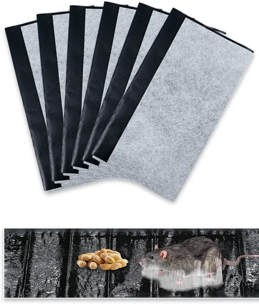 6 Pack Rat Sticky Traps, Black Fabric Material Catching Mouse Glue Trap for Mice and Rats, Enhanced Stickiness Trapping Pads Work for Snakes Spiders Roaches House - 47.2x11