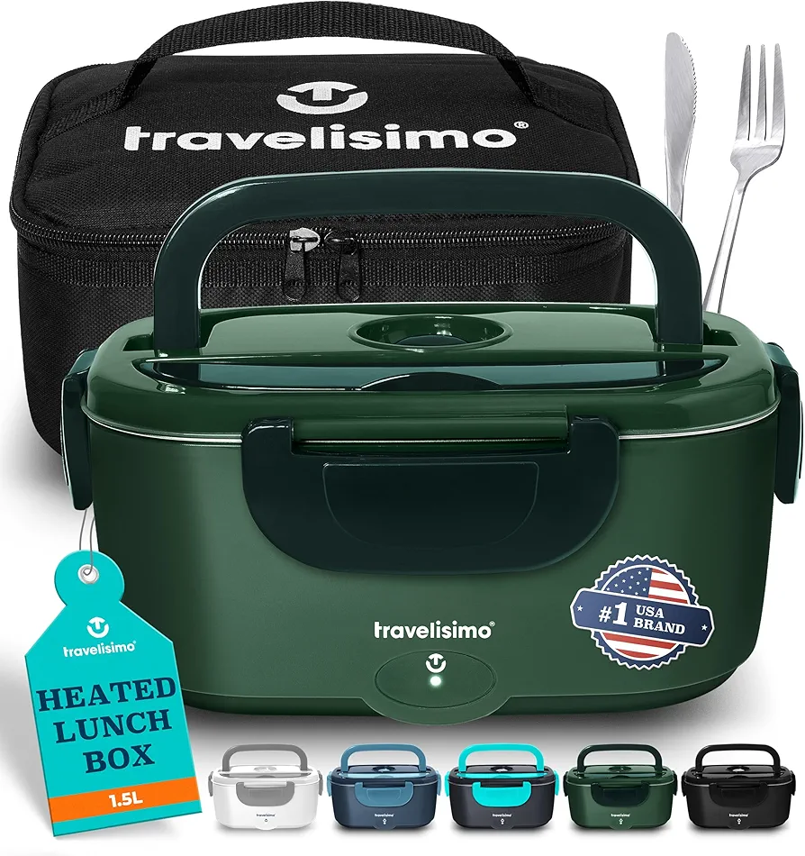 Electric Lunch Box for Adults, 80W Heated Lunch Box 1.5L Stainless Steel Heated Lunchbox For Adults, 12/24/110V Self Heating Lunch Box for Car Truck Work, Lonchera Eléctrica Portátil