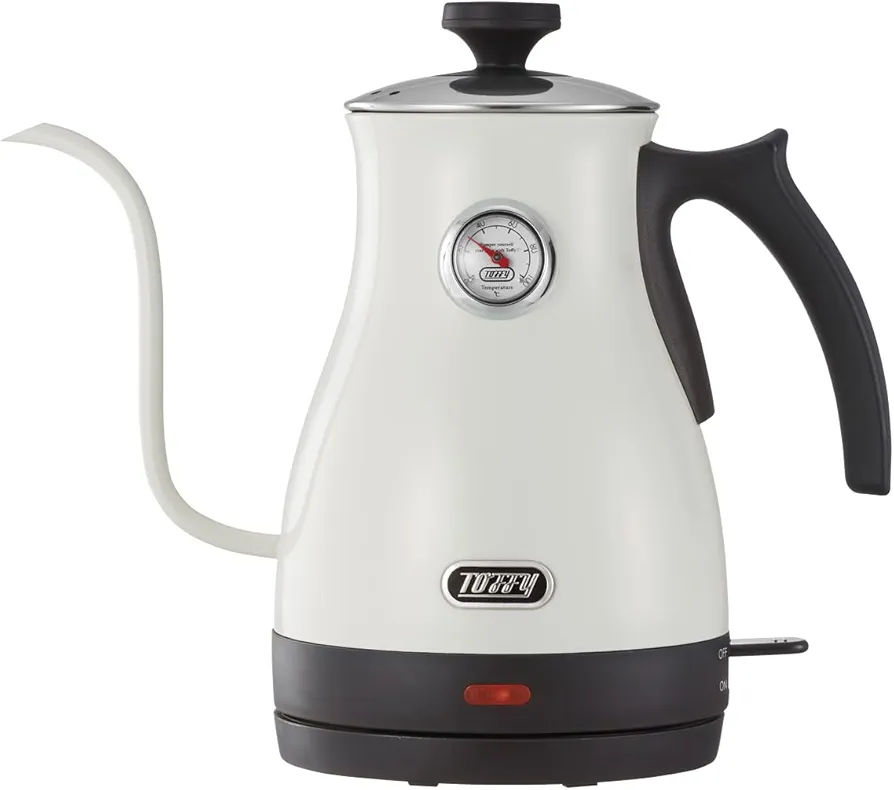 Toffy K-KT3-AW Electric Kettle with Thermometer (Ash White), Suitable Temperature Coffee Drip, Hand Drip, Empty Firing Prevention, Gooseneck Spout Retro K-KT3-AW - 100V